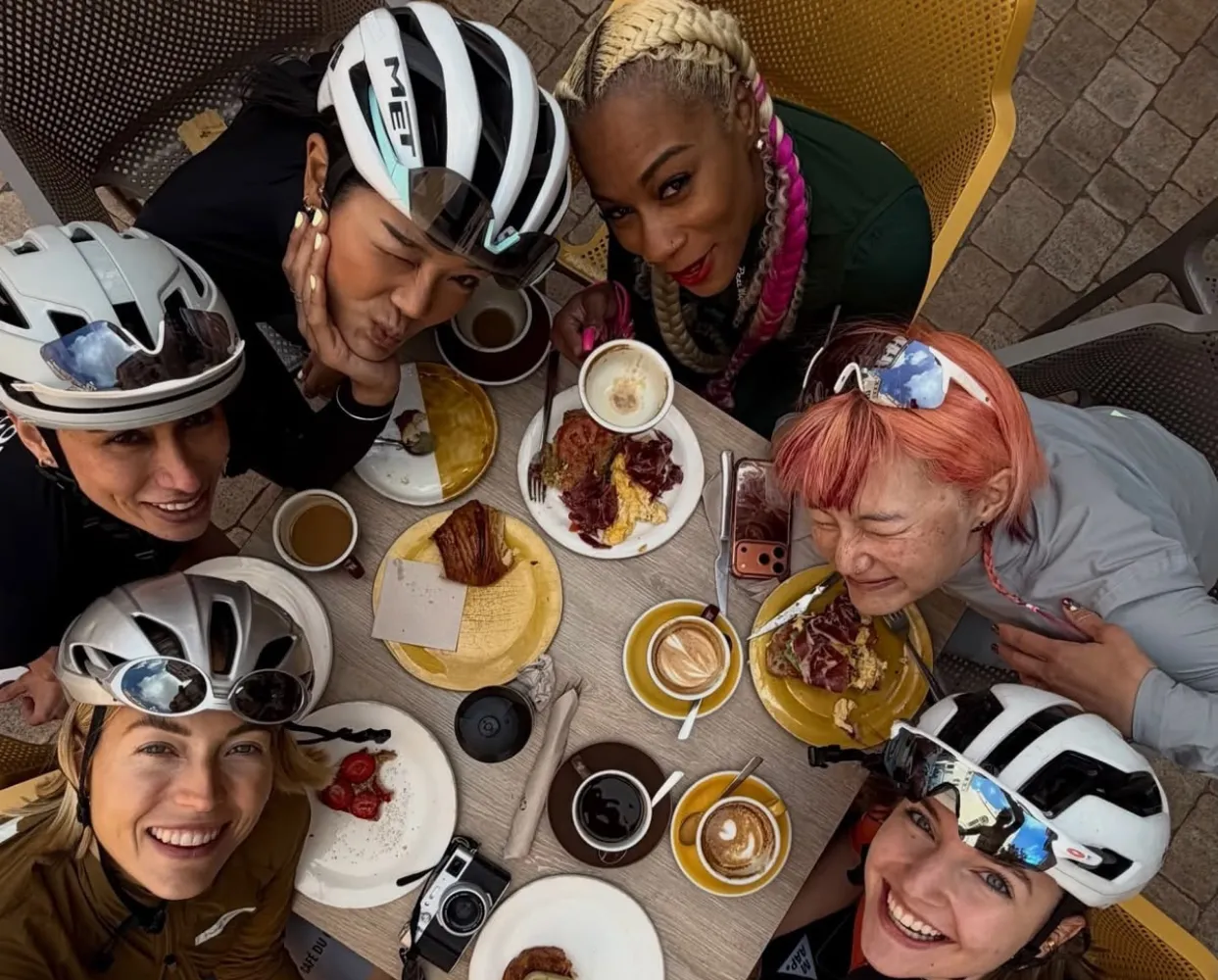 Shared brunch after a group bike ride